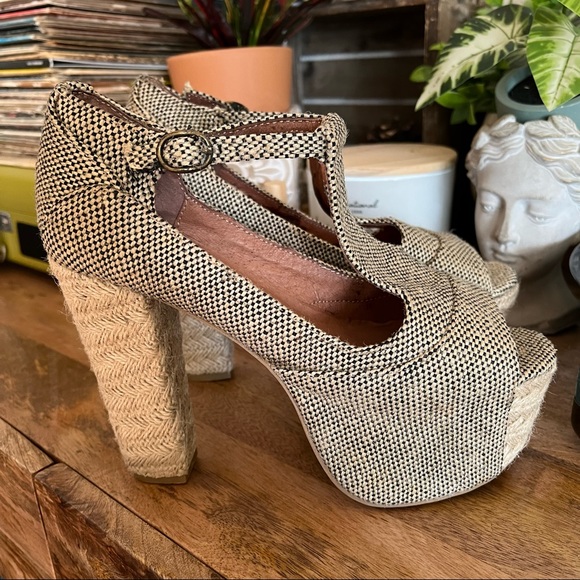 Jeffrey Campbell Shoes - Jeffrey Campbell Foxy Espadrille Wicker Platform Retro Heels Size 8.5 M